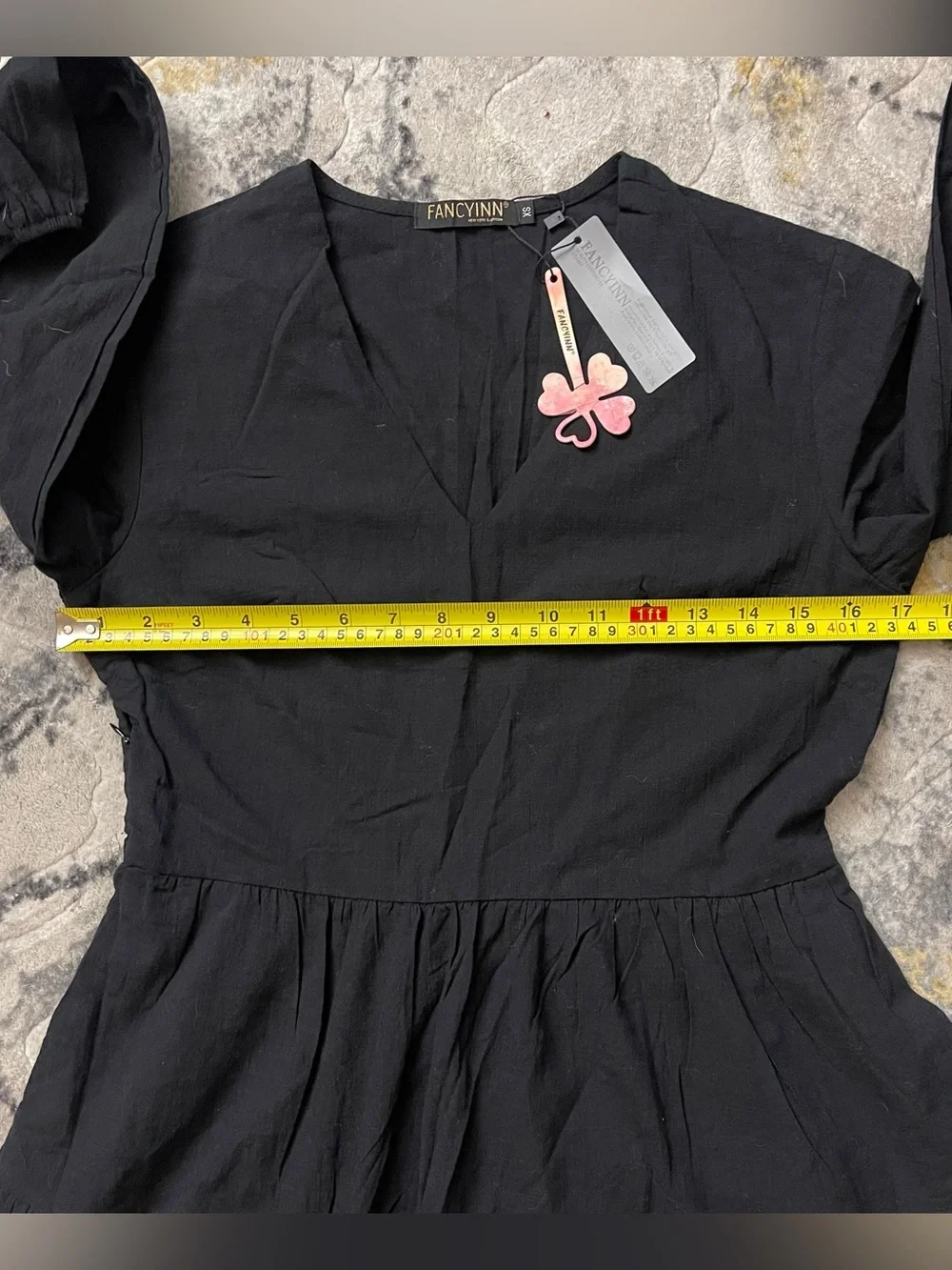 Fancyinn Black Tiered V-Neck Long Sleeve Dress